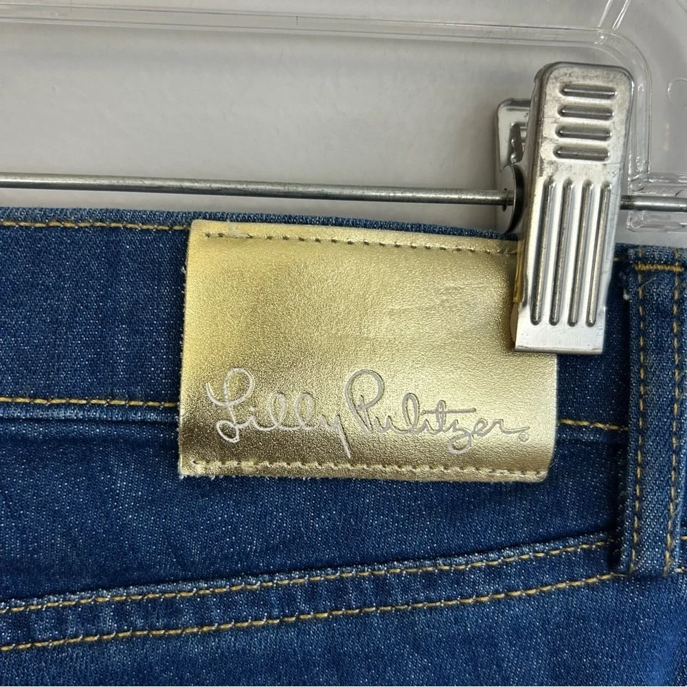 Lilly Pulitzer Aileen Blue High Rise Straight Denim Jeans Button Fly Size 0